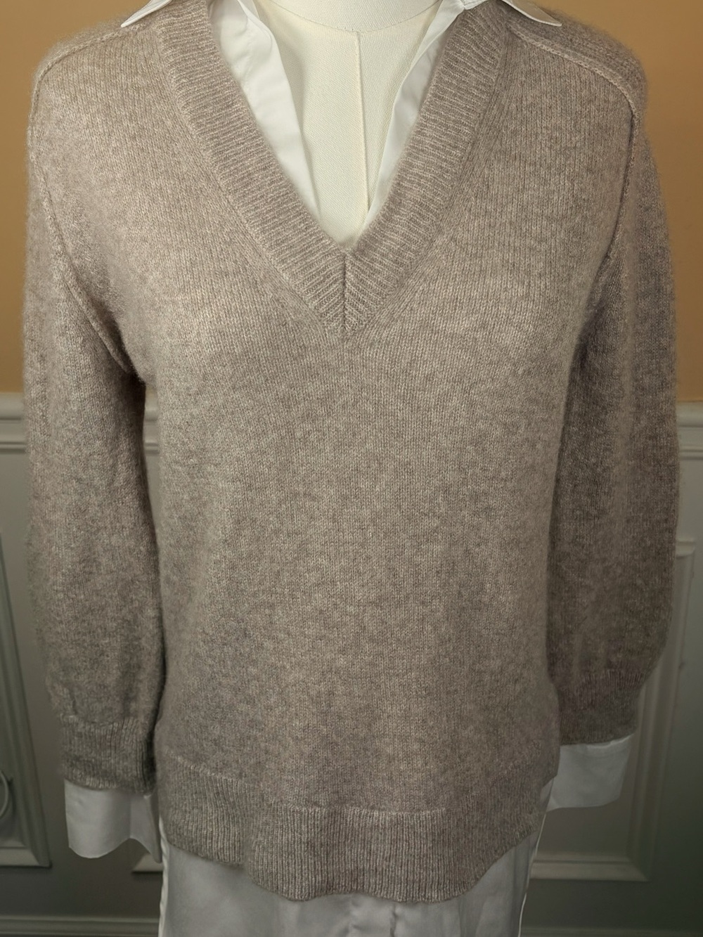 Magaschoni 100% Cashmere Layered Sweater S Mushroom Taupe 🤍